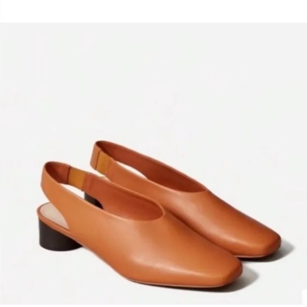 Everlane Womens Leather Slingbacks, Square Toe Heels Orange 8.5